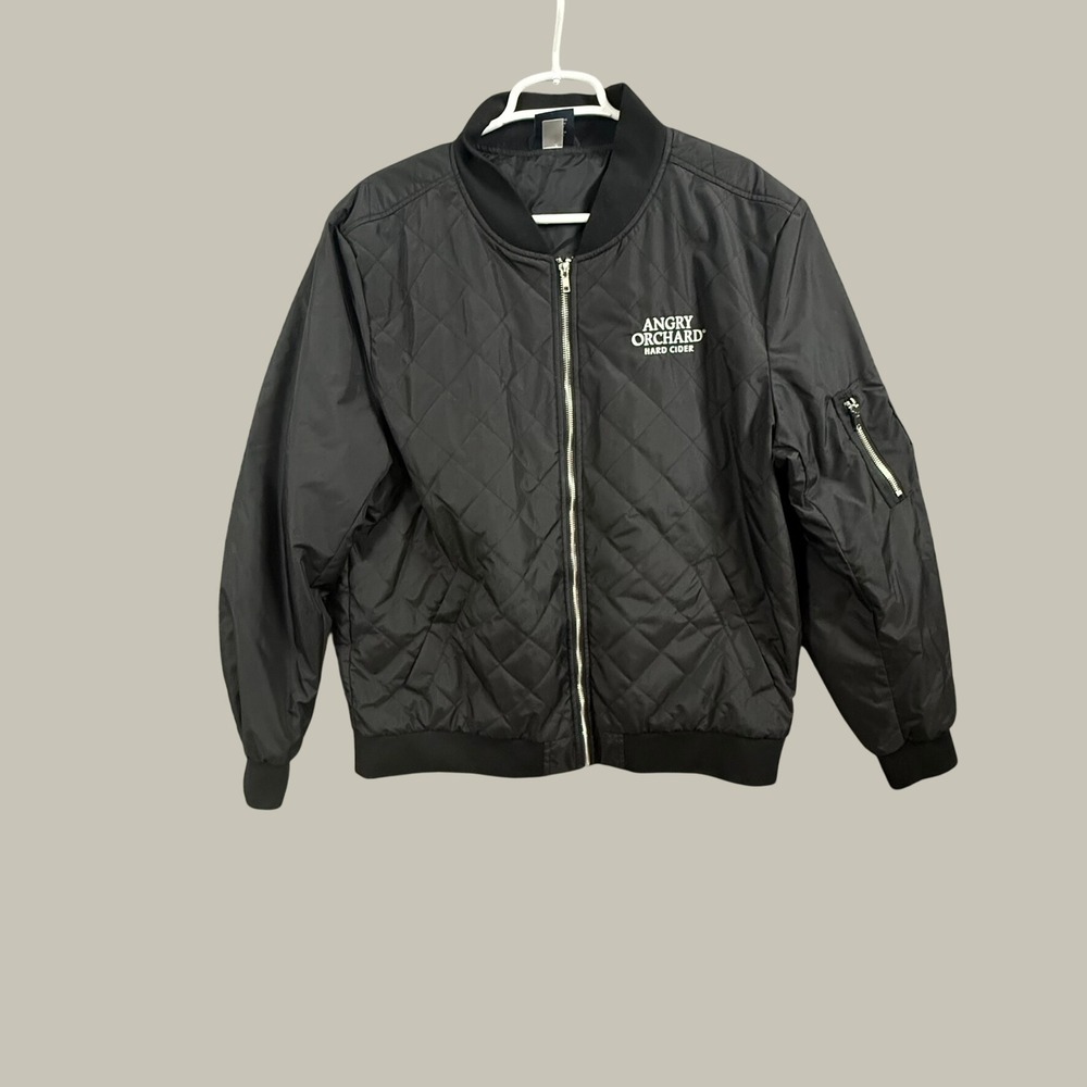 Charles River Angry Orchard Quilted Bomber Jacket Mens Large Black Insulated
